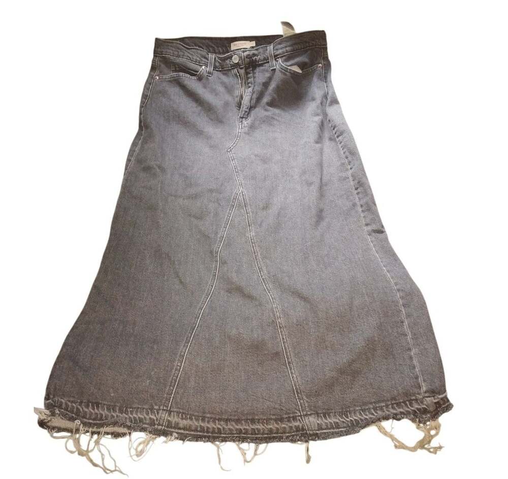 Levi Strauss Signature Denim Maxi Skirt Size 12 Grey Distressed Raw Hem